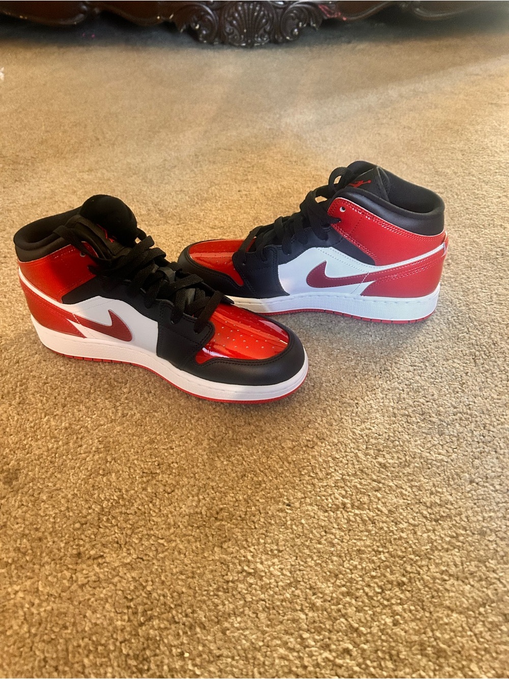 Nike Red White Black Mid-Top Sneakers